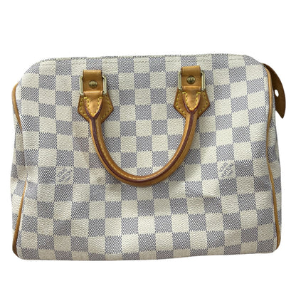 LOUIS VUITTON Damier Azur Speedy 25 Handbag White, Blue Gold Hardware LO2142