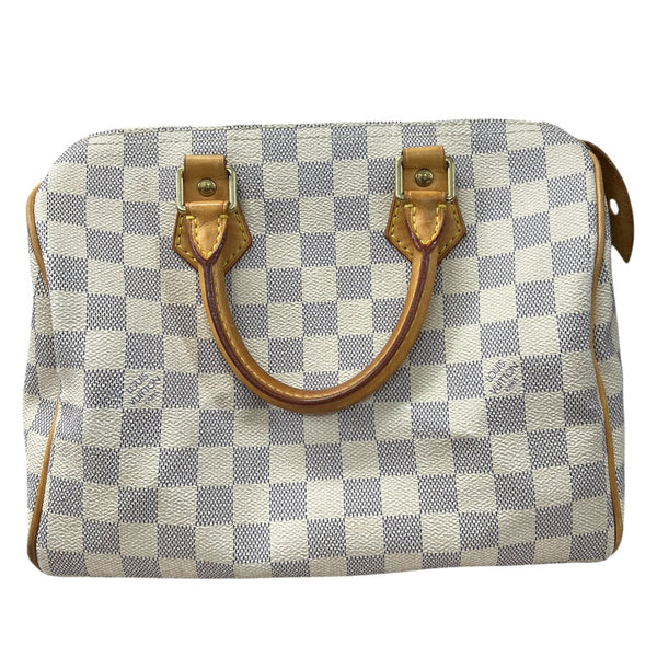 LOUIS VUITTON Damier Azur Speedy 25 Handbag White, Blue Gold Hardware LO2142