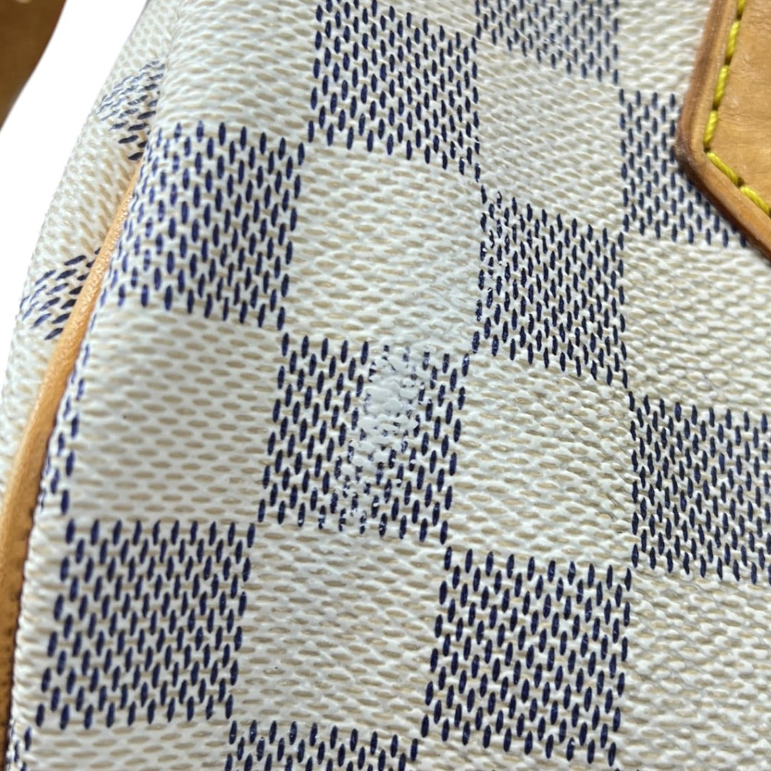 LOUIS VUITTON Damier Azur Speedy 25 Handbag White, Blue Gold Hardware LO2142