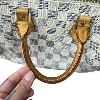 LOUIS VUITTON Damier Azur Speedy 25 Handbag White, Blue Gold Hardware LO2142