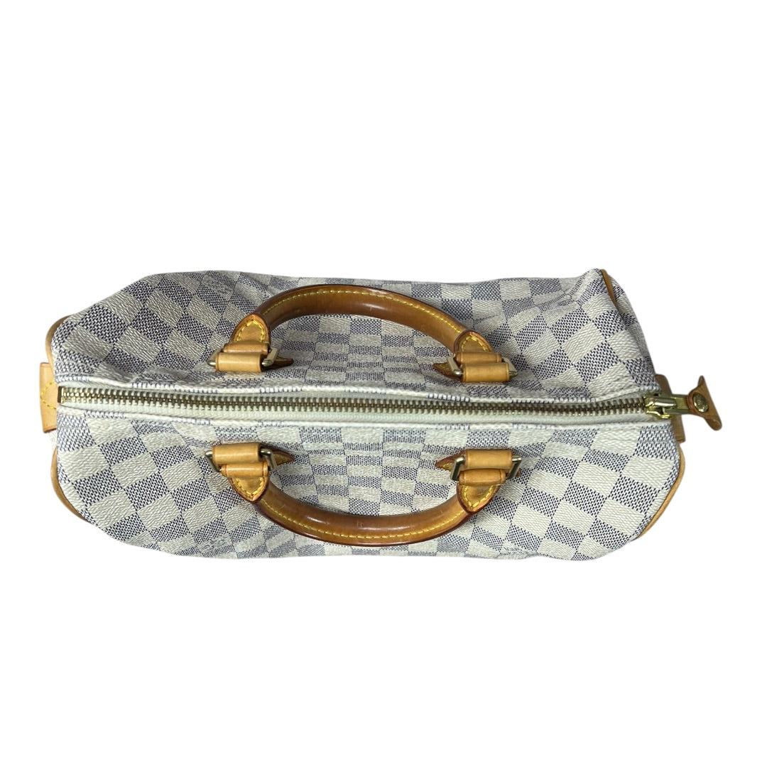 LOUIS VUITTON Damier Azur Speedy 25 Handbag White, Blue Gold Hardware LO2142