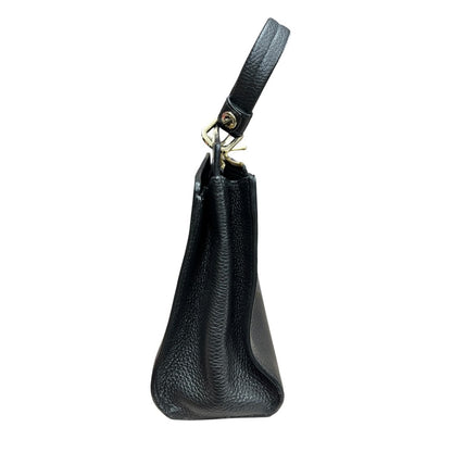 FURLA Grained Leather Handbag Black Gold Hardware Fu1