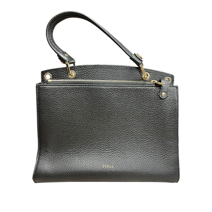 FURLA Grained Leather Handbag Black Gold Hardware Fu1