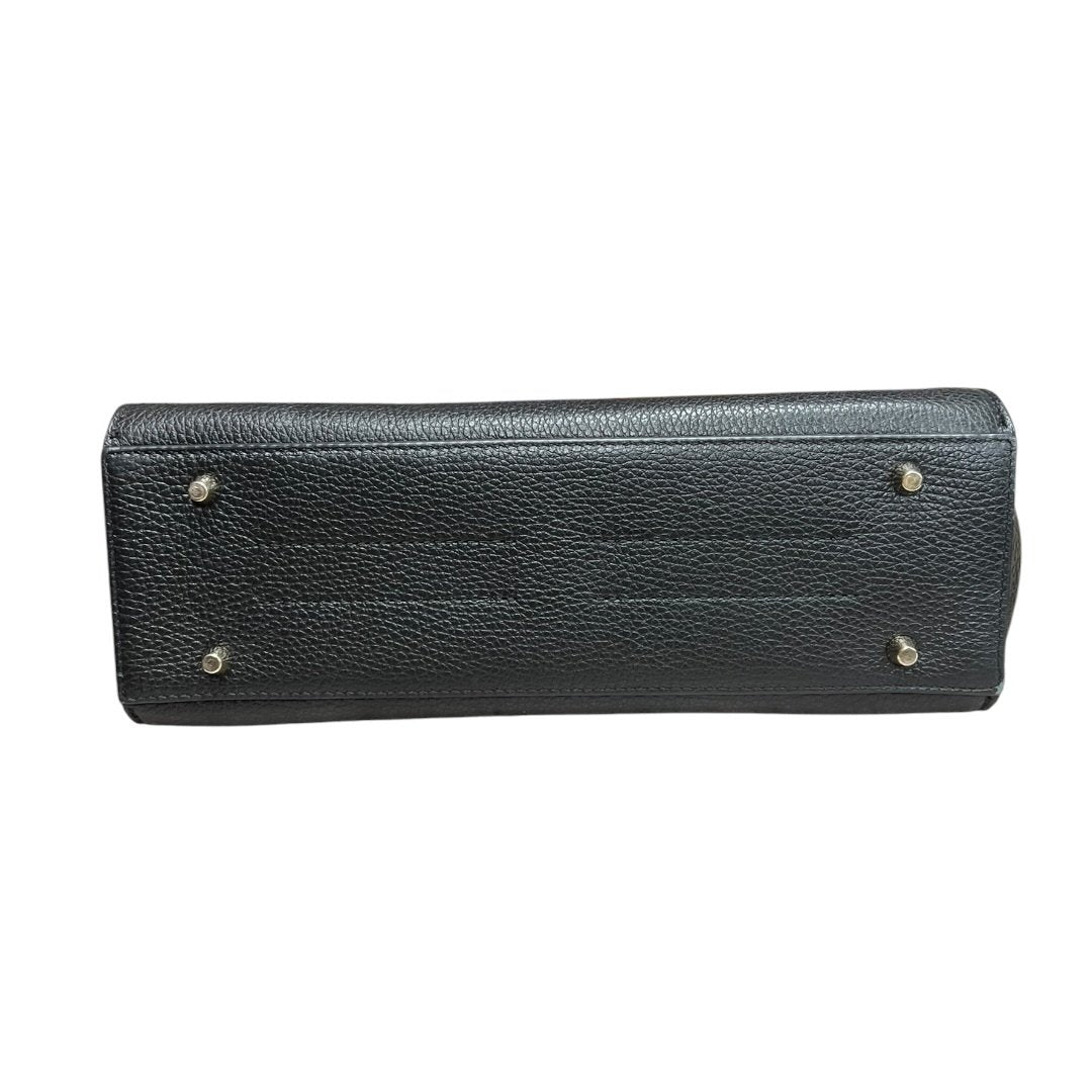 FURLA Grained Leather Handbag Black Gold Hardware Fu1