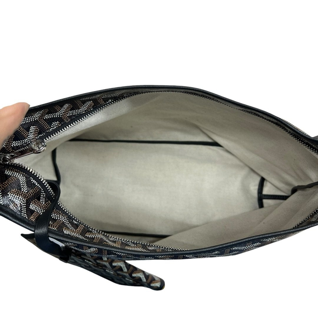 GOYARD Goyardine Canvas Hobo Shoulder Bag Shoulder Bag Black / Tan Silver Hardware GO27
