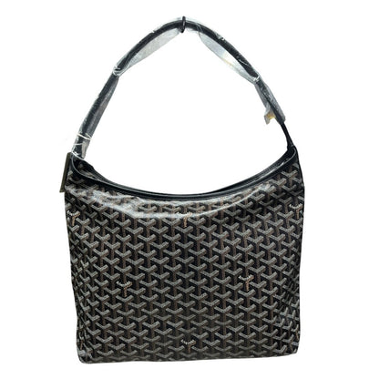 GOYARD Goyardine Canvas Hobo Shoulder Bag Shoulder Bag Black / Tan Silver Hardware GO27