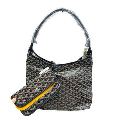 GOYARD Goyardine Canvas Hobo Shoulder Bag Shoulder Bag Black / Tan Silver Hardware GO27