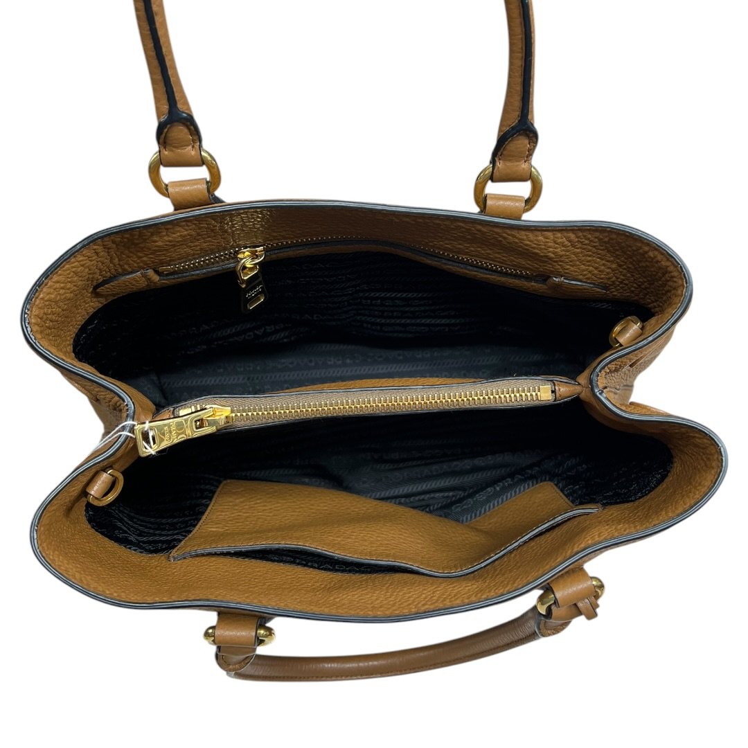 PRADA Vitello Daino Vitello Daino Leather Tote Handbag Brown Gold Hardware PR212