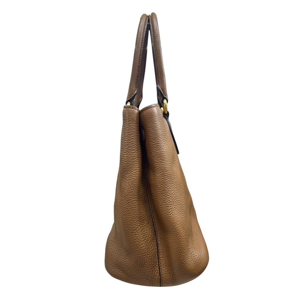 PRADA Vitello Daino Vitello Daino Leather Tote Handbag Brown Gold Hardware PR212