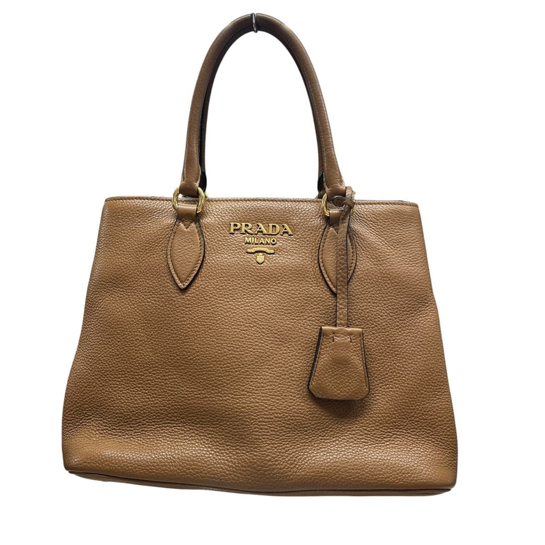 PRADA Vitello Daino Vitello Daino Leather Tote Handbag Brown Gold Hardware PR212
