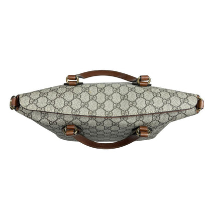 GUCCI GG Supreme Canvas, Leather GG Supreme Tote Bag Tote Beige/Ebony, Brown Gold Hardware GU673