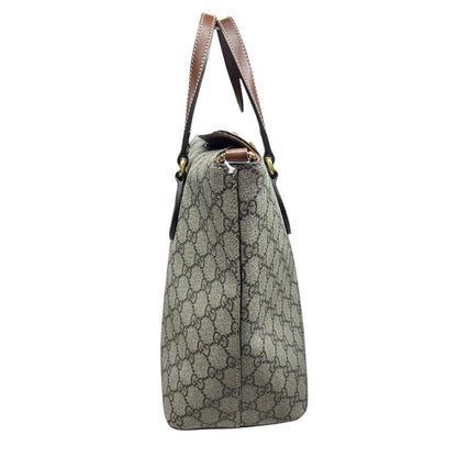 GUCCI GG Supreme Canvas, Leather GG Supreme Tote Bag Tote Beige/Ebony, Brown Gold Hardware GU673