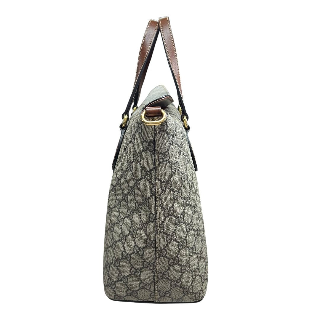GUCCI GG Supreme Canvas, Leather GG Supreme Tote Bag Tote Beige/Ebony, Brown Gold Hardware GU673