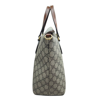 GUCCI GG Supreme Canvas, Leather GG Supreme Tote Bag Tote Beige/Ebony, Brown Gold Hardware GU673