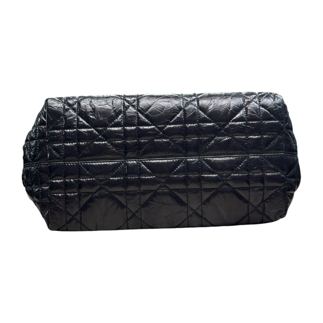 CHRISTIAN DIOR Glazed Leather Cannage Tote Tote Bag Black Black-tone Hardware Ch2179
