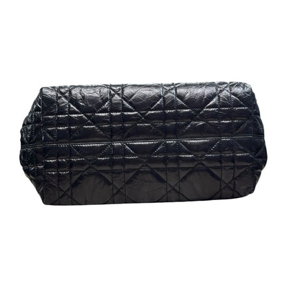 CHRISTIAN DIOR Glazed Leather Cannage Tote Tote Bag Black Black-tone Hardware Ch2179