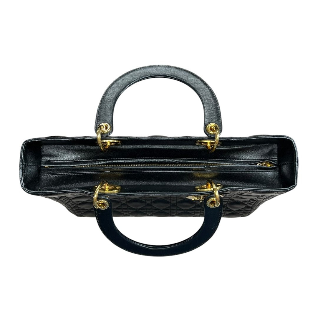 CHRISTIAN DIOR Quilted Leather Lady Dior Handbag Black Gold Hardware Ch2180