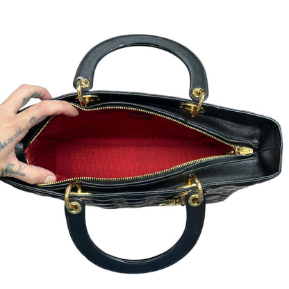 CHRISTIAN DIOR Quilted Leather Lady Dior Handbag Black Gold Hardware Ch2180