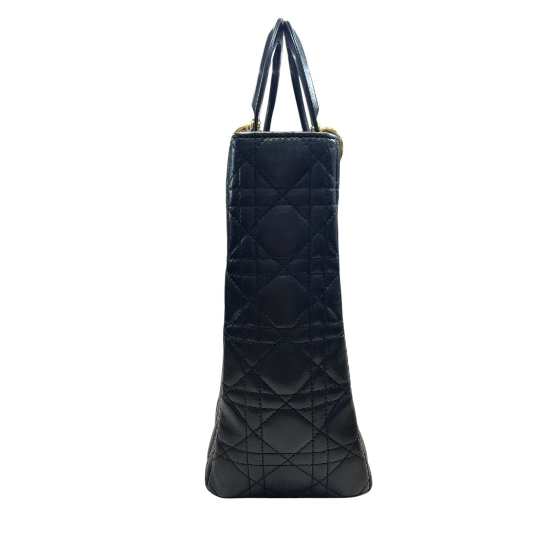 CHRISTIAN DIOR Quilted Leather Lady Dior Handbag Black Gold Hardware Ch2180