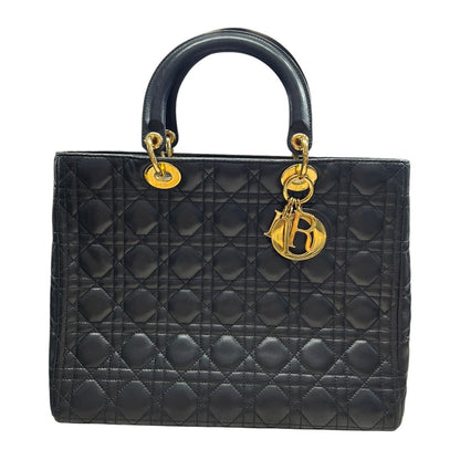 CHRISTIAN DIOR Quilted Leather Lady Dior Handbag Black Gold Hardware Ch2180
