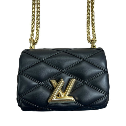 LOUIS VUITTON Quilted Calfskin LV Pont 9 Soft Mini Shoulder Bag Black Gold Hardware LO2373