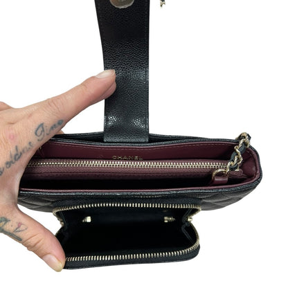 CHANEL Caviar Quilted Phone Holder with Chain Shoulder Bag Black Gold Hardware CH2185