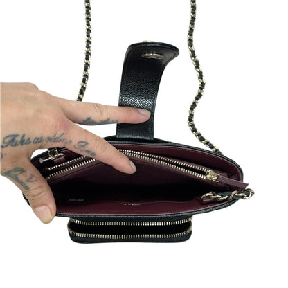 CHANEL Caviar Quilted Phone Holder with Chain Shoulder Bag Black Gold Hardware CH2185