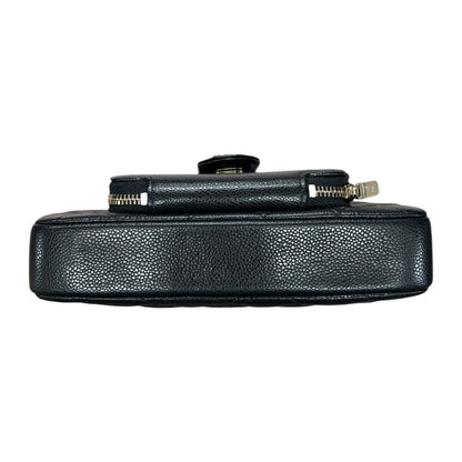 CHANEL Caviar Quilted Phone Holder with Chain Shoulder Bag Black Gold Hardware CH2185