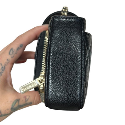 CHANEL Caviar Quilted Phone Holder with Chain Shoulder Bag Black Gold Hardware CH2185