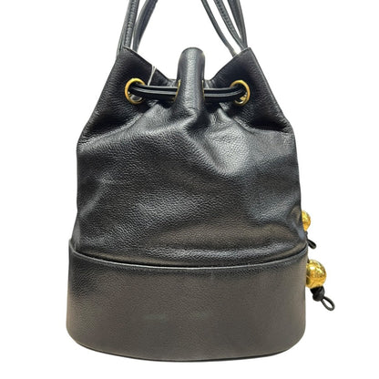 CHANEL Grained Calfskin Drawstring Bucket Bag Shoulder Bag Black Gold Hardware CH2183