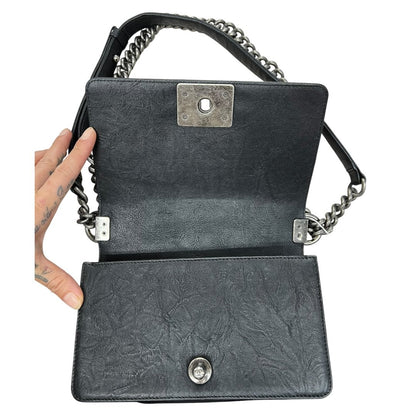 CHANEL Aged Calfskin Boy Bag Shoulder Bag Black Ruthenium Hardware CH2182