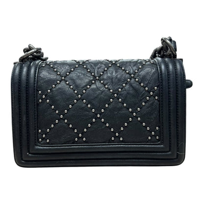 CHANEL Aged Calfskin Boy Bag Shoulder Bag Black Ruthenium Hardware CH2182