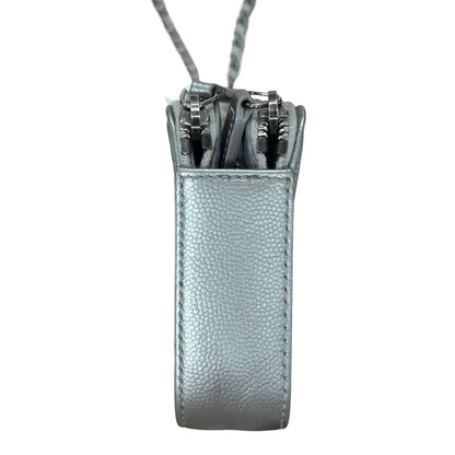 CHANEL Metallic Grained Calfskin Boy Chanel Wallet on Chain Shoulder Bag Metallic Silver Ruthenium Hardware CH2186