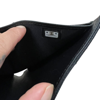 CHANEL Grained Calfskin Boy Chanel Small Flap Wallet Wallet Black Silver Hardware CH2187
