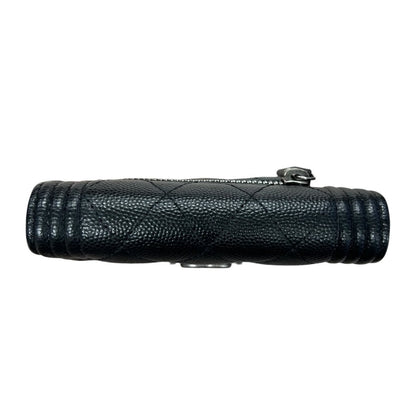 CHANEL Grained Calfskin Boy Chanel Small Flap Wallet Wallet Black Silver Hardware CH2187