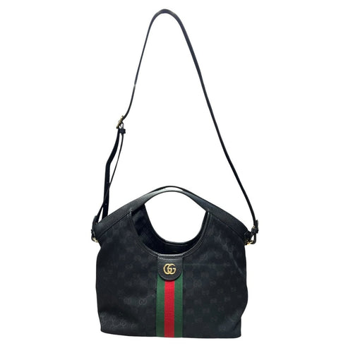 GUCCI GG Canvas Ophidia Hobo Bag Shoulder Bag Black Gold Hardware GU679