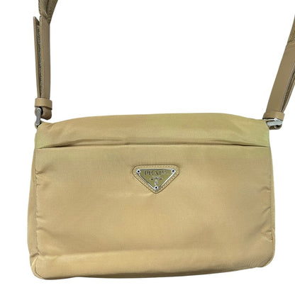 PRADA Nylon Tessuto Shoulder Bag Shoulder Bag Beige Silver Hardware PR213