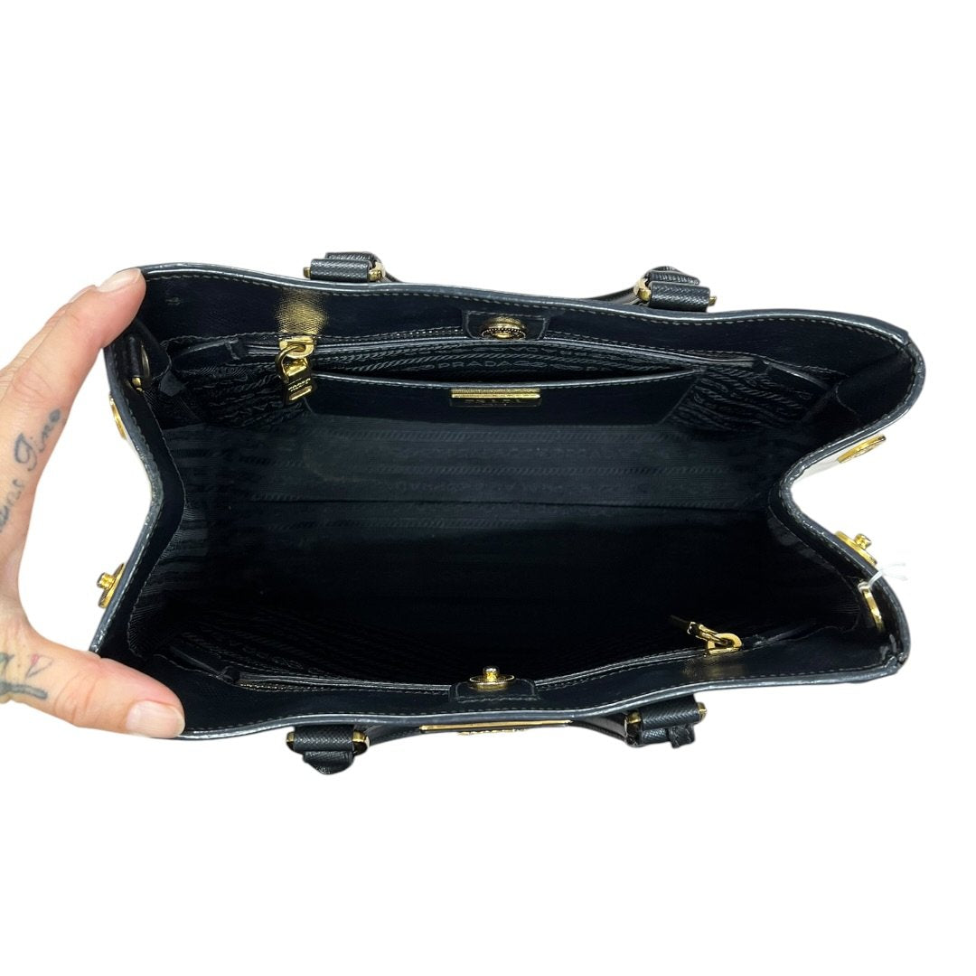 PRADA Saffiano Galleria Tote Handbag Black and Cream Gold Hardware PR214
