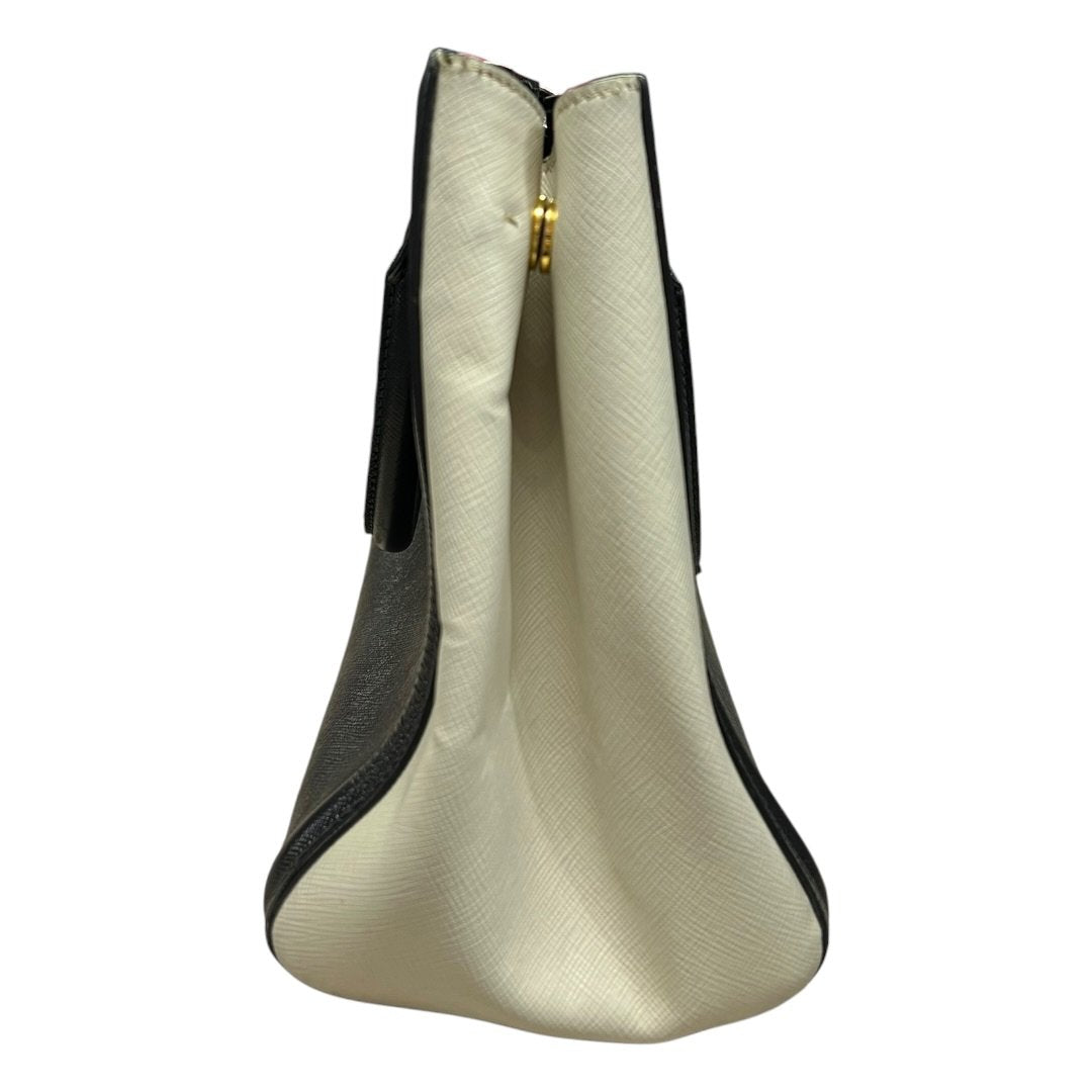 PRADA Saffiano Galleria Tote Handbag Black and Cream Gold Hardware PR214