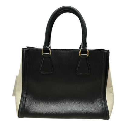 PRADA Saffiano Galleria Tote Handbag Black and Cream Gold Hardware PR214