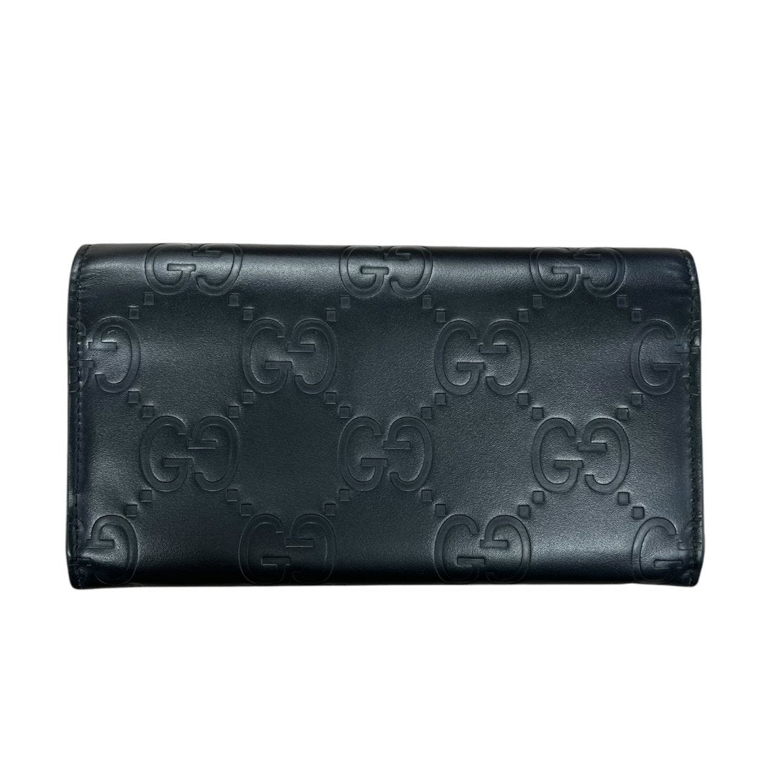 GUCCI GG Embossed Leather GG Embossed Continental Wallet Wallet Black Gold Hardware GU677