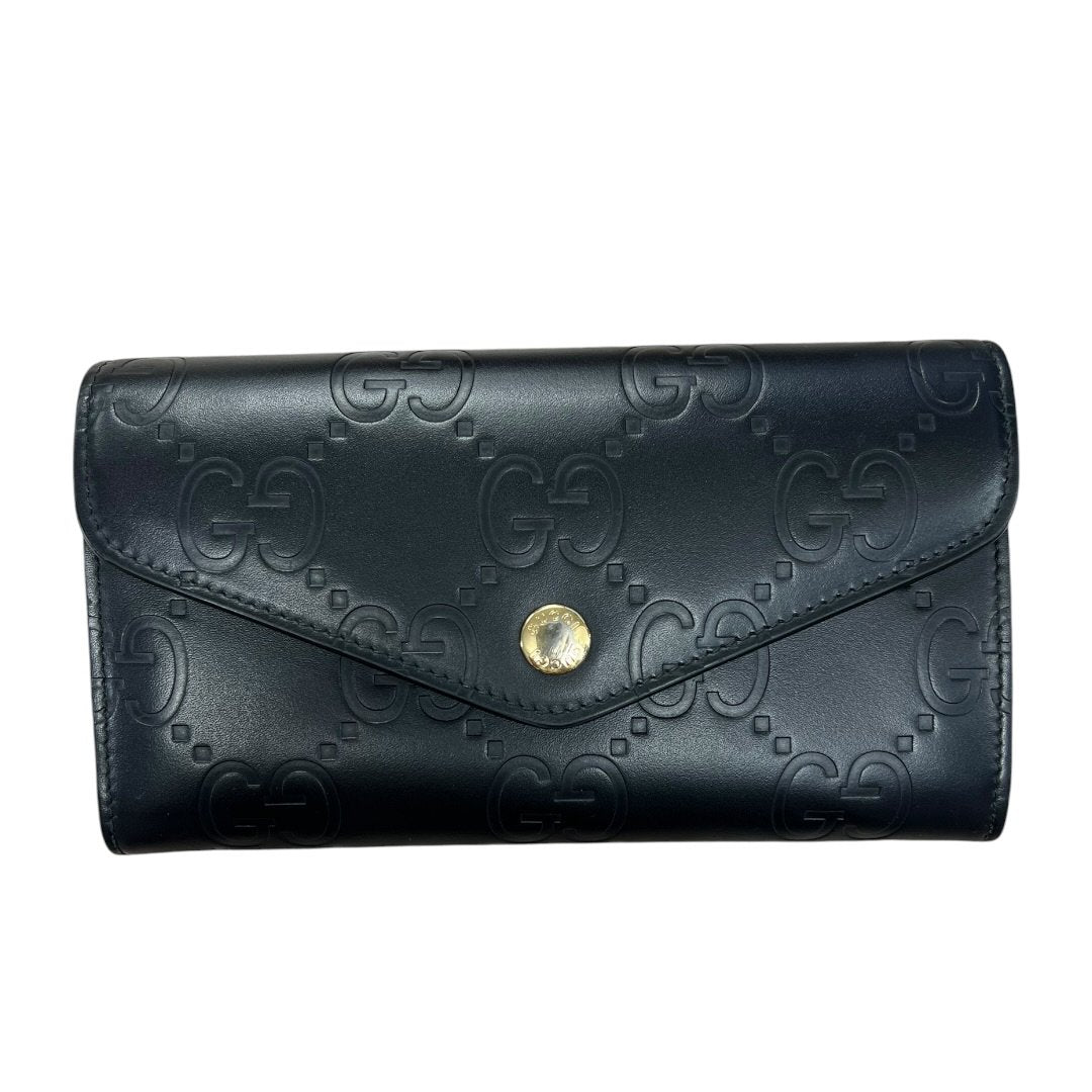 GUCCI GG Embossed Leather GG Embossed Continental Wallet Wallet Black Gold Hardware GU677
