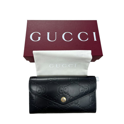 GUCCI GG Embossed Leather GG Embossed Continental Wallet Wallet Black Gold Hardware GU677