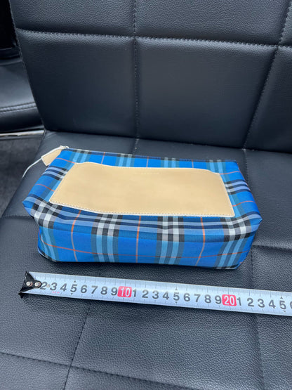 BURBERRY Canvas Blue Nova Check Pouch Pouch Blue Silver Hardware Bu1222