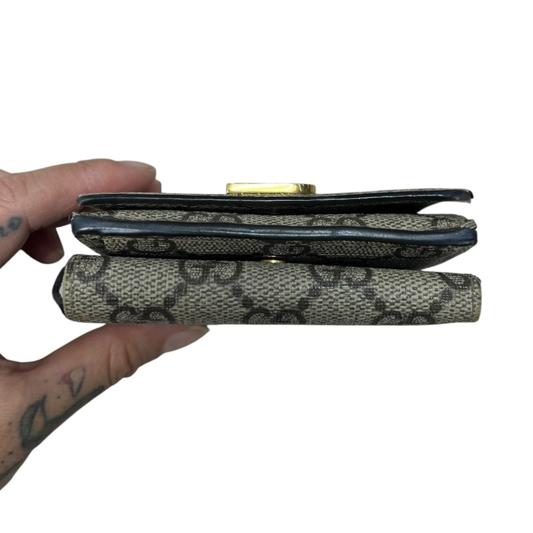GUCCI GG Supreme Canvas The Hacker Project Tri-Fold Wallet Wallet Beige and Ebony with Black Trim Gold Hardware GU680
