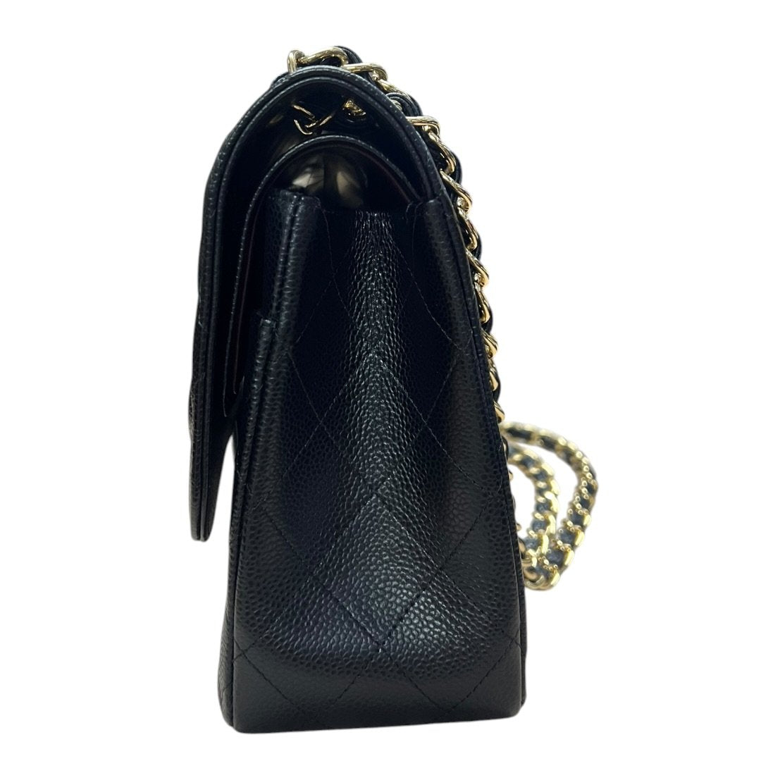 CHANEL Caviar Classic Flap Bag Shoulder Bag Black Gold Hardware CH2188
