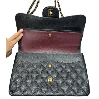CHANEL Caviar Classic Flap Bag Shoulder Bag Black Gold Hardware CH2188