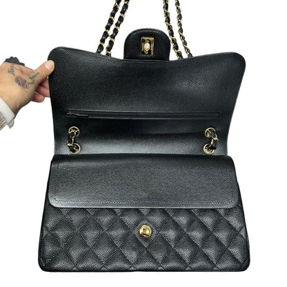 CHANEL Caviar Classic Flap Bag Shoulder Bag Black Gold Hardware CH2188