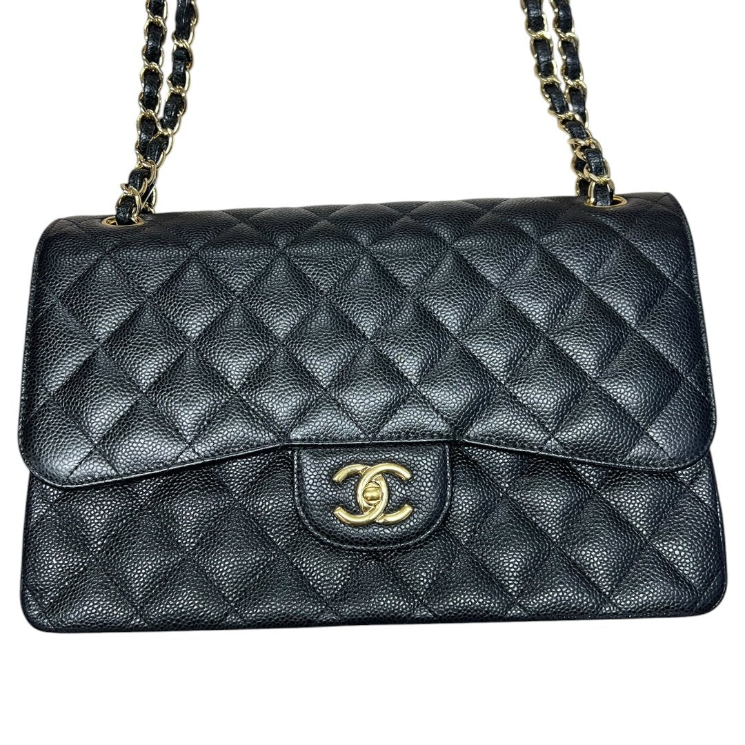 CHANEL Caviar Classic Flap Bag Shoulder Bag Black Gold Hardware CH2188