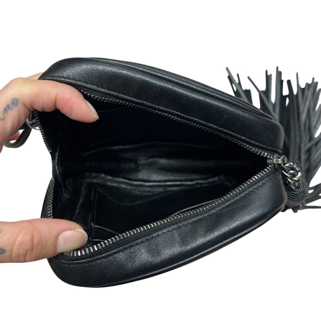 SAINT LAURENT Leather Lou Camera Bag Shoulder Bag Black Silver Hardware YV159